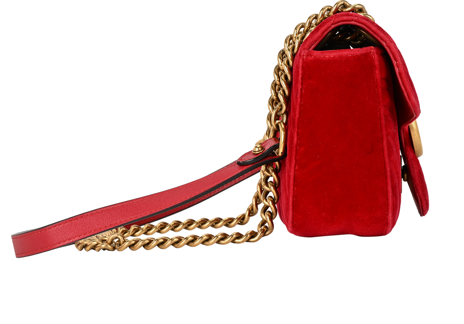 GG Marmont Shoulder Bag, &pound;650, Handbags, Red, Velvet, Side view